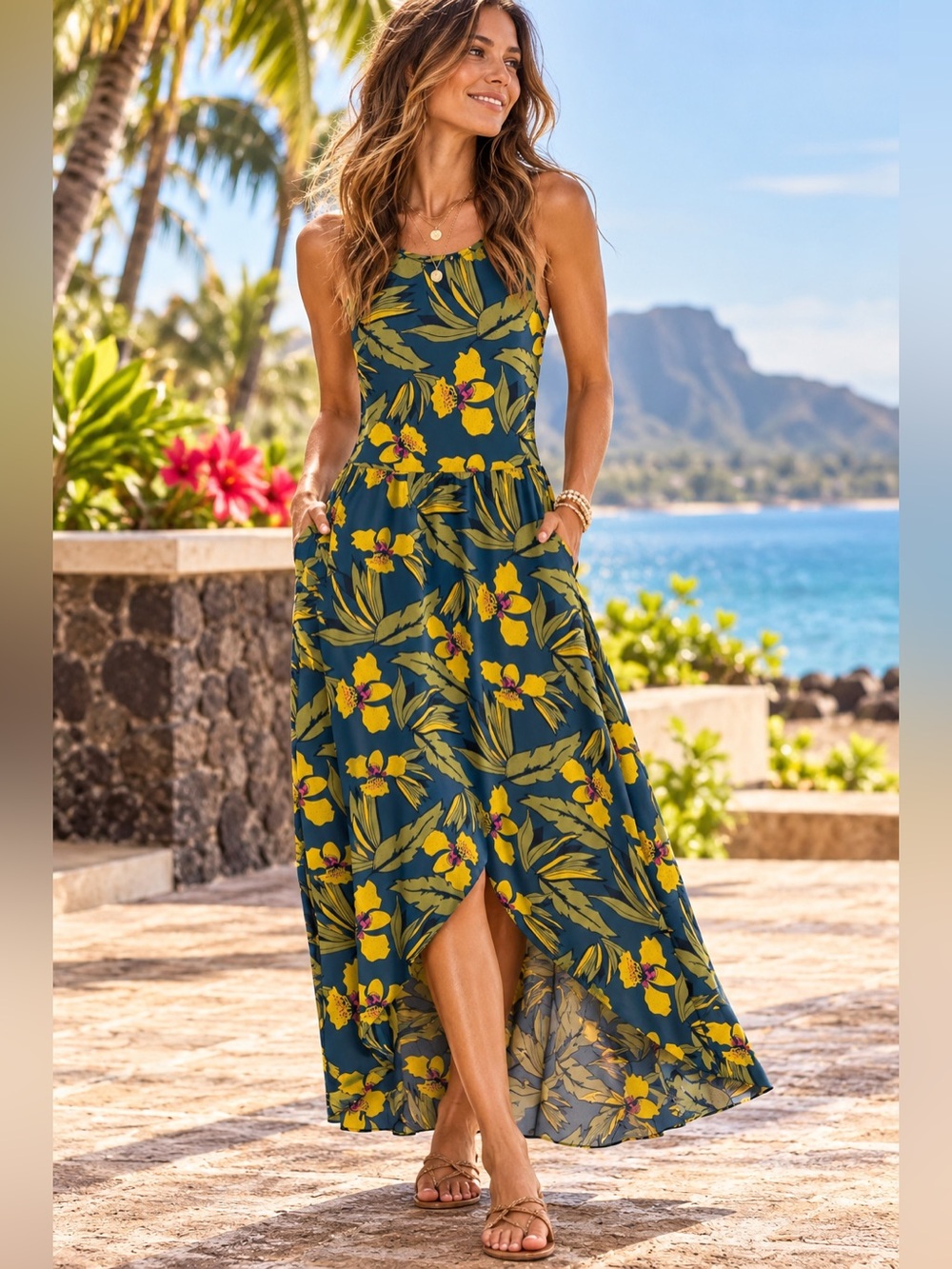 Toad&Co Sunkissed Maxi Dress M Midnight Aloha Floral Travel Quick Dry packable